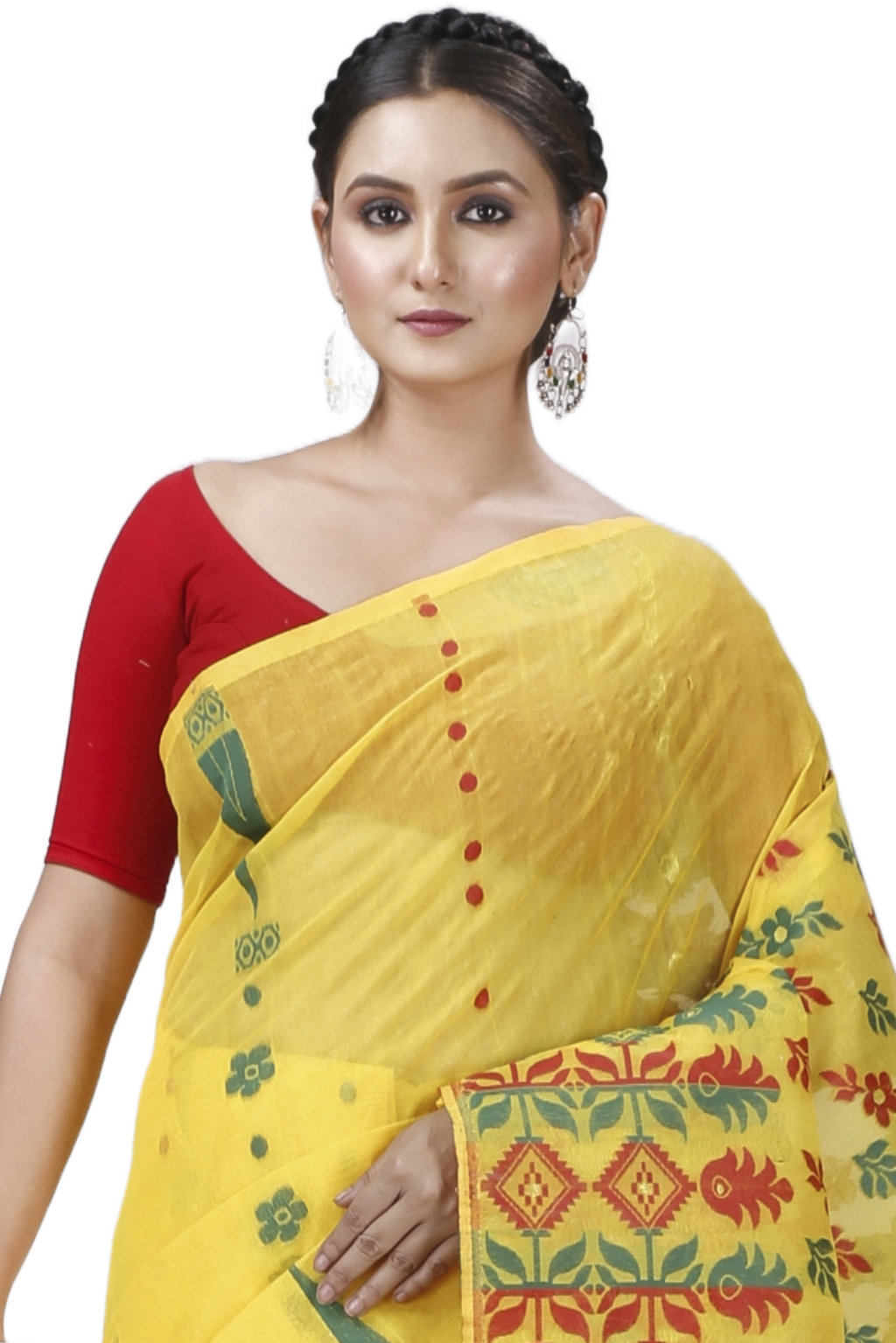 Yellow Pure Cotton Urmila Jamdani Saree (1121)